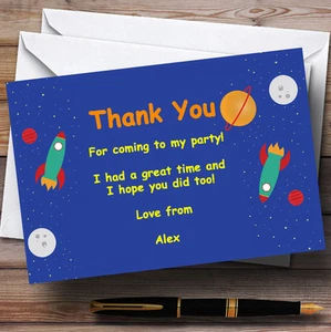 Outer Space Rocket Blue Personalised Birthday Party Thank You Cards - Picture 1 of 1