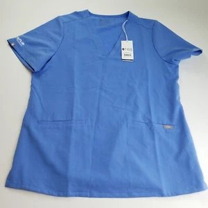 Figs Casma Technical Collection Three Pocket Light Blue Scrub Top Large Scrubs - Picture 1 of 8