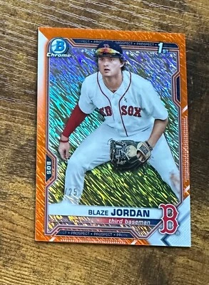 2021 Bowman Chrome Prospects Orange Shimmer Refractor Blaze Jordan /25 RC X8830 - Image 1 of 2