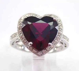 2Ct Heart Cut Lab Created Red Garnet Halo Engagement Ring 14K White Gold Plated - Picture 1 of 7