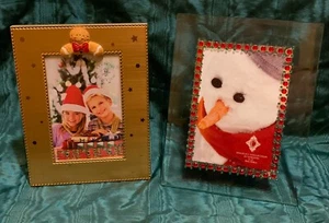 Lot of 2 Christmas Picture Frames 4 x 6 Gingerbread Man Gold Clear Jewels Red - Picture 1 of 4