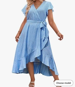 IN'VOLAND Plus Size 26W Bohemian Wrap Dress Short Sleeve V-Neck Ruffle Blue NEW - Picture 1 of 4