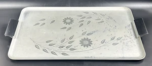 MCM Metal Serving Tray Silvertone Matte & Gloss Relief Leaves & Flowers - Picture 1 of 18