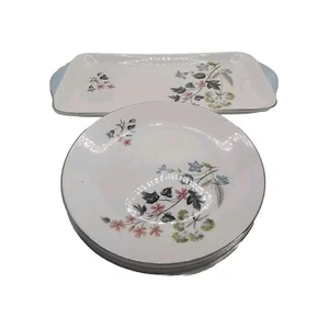 Windsor Blue Mist 8624 Sandwich/Kuchen Serviertablett & 6 kleine Teller Burley Ware - Bild 1 von 12