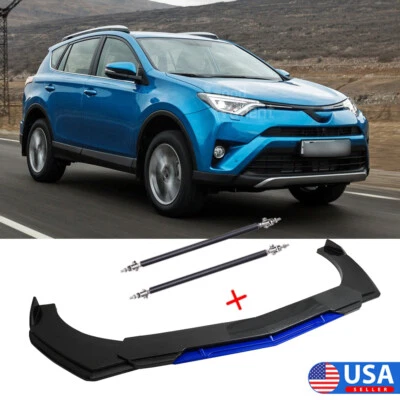 For Toyota RAV4 Carbon Fiber Car Front Bumper Lip Splitter Spoiler + Strut Rods - Image 1 of 4