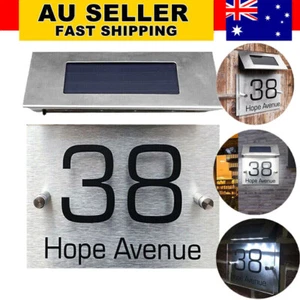 Solar Powered House Number Door Light Stainless Steel Wall Address Sign Lighting - Picture 1 of 12