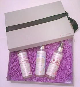 Organic True Rose Water & Chamomile & Lavender Water Silver grey Gift Box Set - Picture 1 of 12
