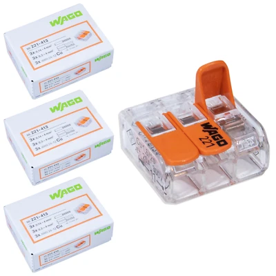 WAGO Klemmen 3-polig | Serie 221-413 | Kabelverbinder 4mm² mit Hebelklemme