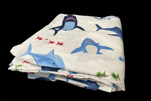 Pottery Barn Kids Shark Bite Organic Cotton Bed Sheet Full Size Flat 1 Piece EUC - Picture 1 of 3