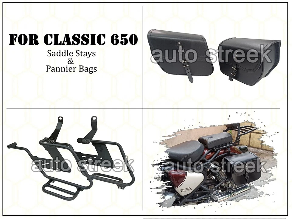 Adecuado para Royal Enfield Classic 650, bolsillos negros con montaje en timbre de sillín - Imagen 1 de 4