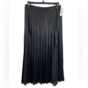 NWT Trouvé Black Coated Faux Leather Pleated Midi Skirt Size SMALL Soft Flowy - Picture 1 of 7