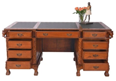 Büro Schreibtisch Mahagoni Bürotisch Chefschreibtisch Massivholz Antik Bürotisch - Bild 1 von 4