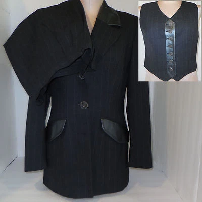 ALBERTO MAKALI Womens 3 Piece Pants Suit Blazer Jacket Vest Sz 8 Gray Pin Stripe - Image 1 of 4