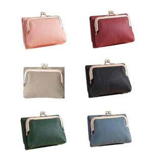 Short Wallet Holder for Women Kiss Lock Coin Pocket PU Leather Purse - Bild 1 von 14