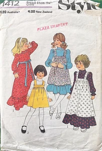 STYLE 1412 1970's Girls’ Dress & Pinafore Sewing Pattern - Size 5. - Picture 1 of 2