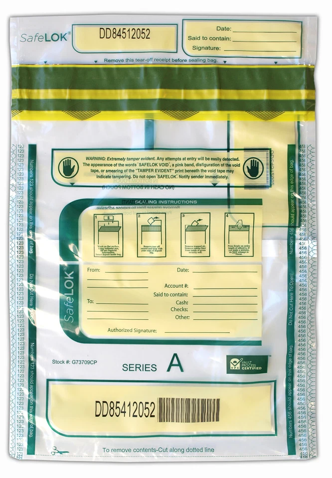 CAROUSEL CHECKS, INC 9x12 SafeLok, clear w/ pocket, 100 Deposit Bags