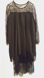 Midi Dress Plus Size XL Lace Sleeves Goth Layered Stretchy Sheer Black - Picture 1 of 9