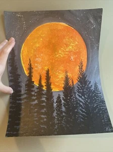 11/14 Acrylic Painting On Paper,night And Moon,framed - Picture 1 of 16