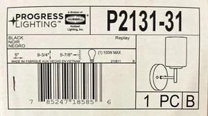 Progress Lighting P3121-31 Replay 1-Light Wall Sconce Vanity Light 5-1/4” Black - Picture 1 of 3
