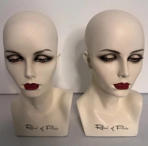 2 Pelucas Cabeza Maniquí Fibra de Vidrio Vintage Ojos Pintados René de París - Imagen 1 de 24