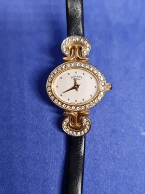 Rotary Saphire LS9114 Ladies Diamond Watch Black Leather Strap Swiss Made - image 1 of 4