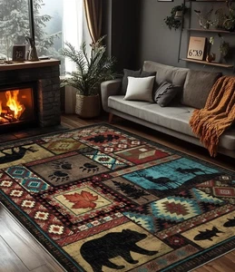 Rustic Cabin Area Rug 5x7,Machine Washable Lodge Bear Rug,Non-Slip Low Pile P... - Picture 1 of 7