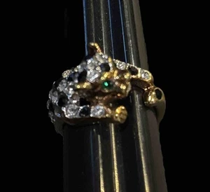 Ring gelbgoldfarben Leopard Panther Wickel schwarze Kristalle CZ Zirkonia Größe 5 - Bild 1 von 8