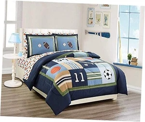 Multicolor Sports Basketball Baseball Soccer Football Design 5 Piece Size Twin - Picture 1 of 4