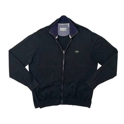 Suéter Lacoste Para Hombres XL Extra Grande Negro Algodón Cremallera Completa Cuello Alto Cárdigan Foto 1 de 4