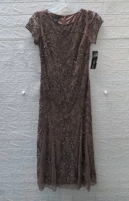 Nuevo Vestido de Cóctel Midi de Malla con Cuentas Pisarro Nights Talla 6 Foto 1 de 4