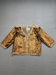Guess Womens Jacket M Gold Sequin V Neck 3/4 Sleeve Lined Sparkle Party Casual - Picture 1 of 19