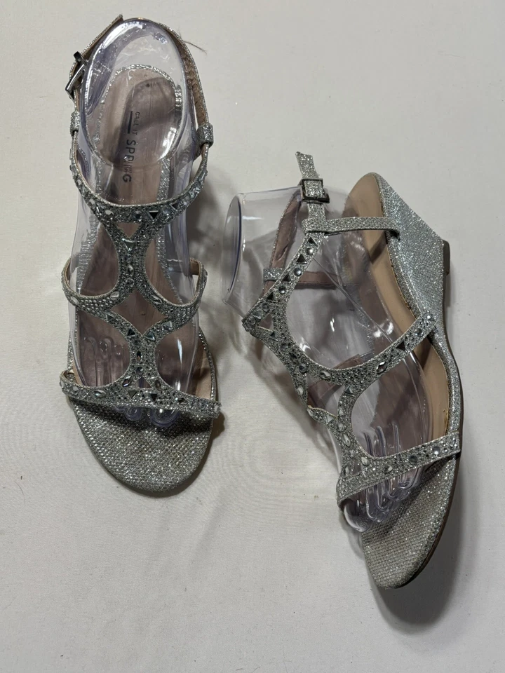 Silver Rhinestone Sparkle Wedge Dressy Sandals Call It Spring Women’s 8.5 - Image 1 of 4