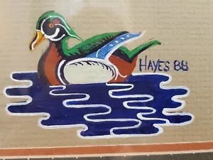 Vintage 1988 Bird Fowl Male Wood Duck Painting R. Hayes 8x6 inches - Picture 1 of 4