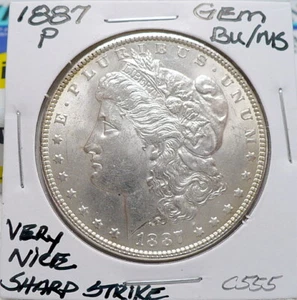 1887-P MORGAN SILVER DOLLAR GEM BU/MS, NICE+, WHITE, SHARP STRIKE C555 - Picture 1 of 2