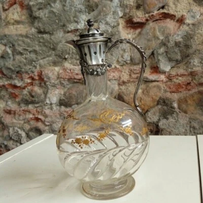 Antigua jarra de cristal Minerva de plata de ley jarra flores decoración siglo XIX Foto 1 de 4