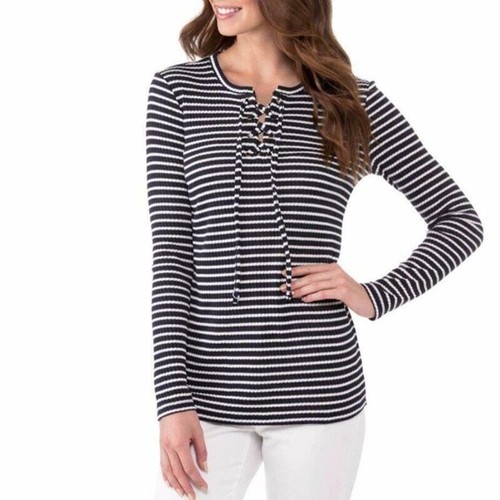 Camicetta donna Michael Kors stringata manica lunga a righe nera taglia media NUOVA