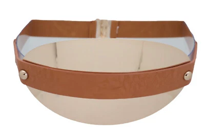 Mujeres Marrón Elástico Ancho Corsé Estilo Cinturón Ovalado Dorado Metal Placa Hebilla Talla S M Foto 1 de 4