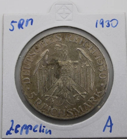 WW II GERMANY SILVER 5 REICHSMARK GRAF ZEPPELIN SCARCE COIN 1930 A, EGM-15 Cover