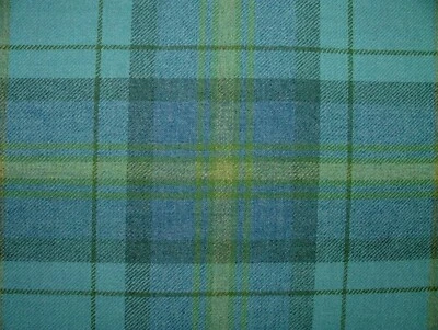 PANDORAS UPHOLSTERY 100% Shetland Wool Azure Blue Tartan Check Upholstery Curtain Cushion Fabric