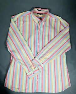 Gant Shirt Mens Large L Rainbow Striped Button Down Long Sleeve Logo Pocket XL - Picture 1 of 9