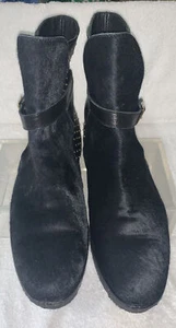 NEW BURBERRY Eskdale Buffalo Leather & Calf Hair Studded Ankle Boots Black Sz 40 - Picture 1 of 19