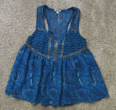 Ecoté Sz S Sleeveless Embellished Blouse Tank Blue Teal - Image 1 of 4