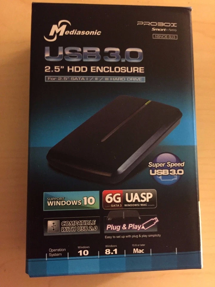 Mediasonic NSNOE-SU3 USB 3.0 2.5" SATA 6.0 Gb/s UASP External Hard Drive Enclosu - Image 1 of 1