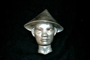 Vintage Aluminum Oriental Man Bust Head Wall Decor. paperweight 3d - Picture 1 of 5