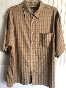 Rich Tan Plaid Button Up Short Sleeve Cotton Shirt Men's Size XL - Picture 1 of 3