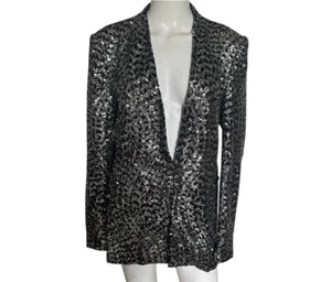 Zara Sequins Black & Silver Lapelless Blazer(Size Large) - Picture 1 of 8