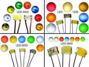 SMD LED 0402 0603 0805 1206 mit Kabel Kupferlackdraht Lackdraht LEDs verkabelt - Bild 1 von 14