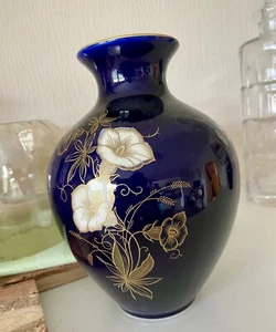 Keramik Vase , Echt Kobald, Dom Keramik Limburg, Blütenmotiv - Bild 1 von 6