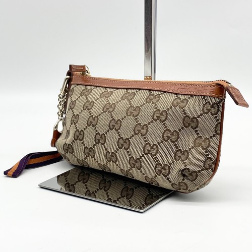 Gucci pochette pochette pochette beige GG tela Jackie bag charm 152507 002058 autentica