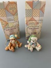 Enesco Calico Kittens 1993 Pair Cats Christmas Ornament Blue & Green Hat #623814